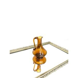 Vintage Pilgrim Amber Crackle Glass Pitcher Vase